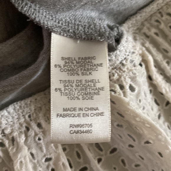 Rebecca Taylor Gray Jersey Knit Contrast Lace Trimmed Top🤍🖤🤍 - Picture 9 of 10